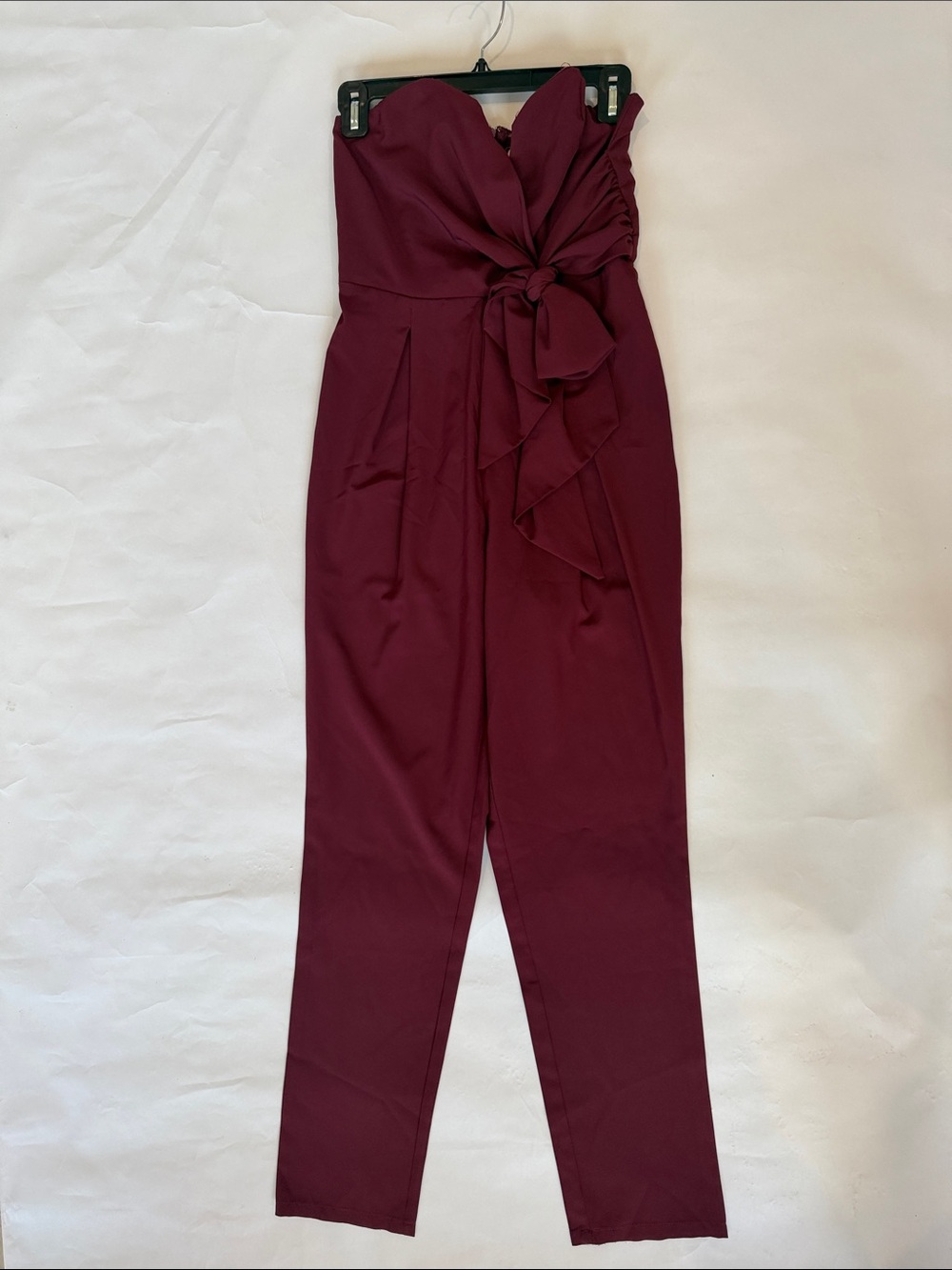 Mustard Seed Strapless Bow-Front Jumpsuit in Burgundy